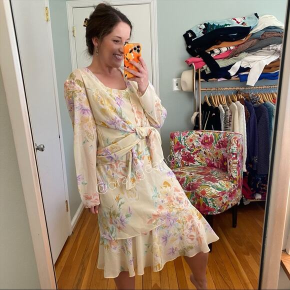 Vintage Metaphor 90s Pastel Yellow Pink Maxi Dress With Shawl Jacket 8 M - Picture 2 of 12